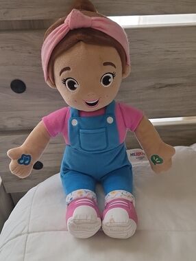 Rachel Pink-Headband Plush Doll in Blue Overalls